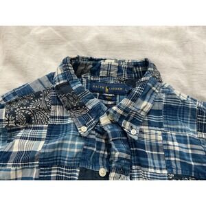 Ralph Lauren Indigo Patchwork Plaid Paisley Button Down Shirt Mens Large